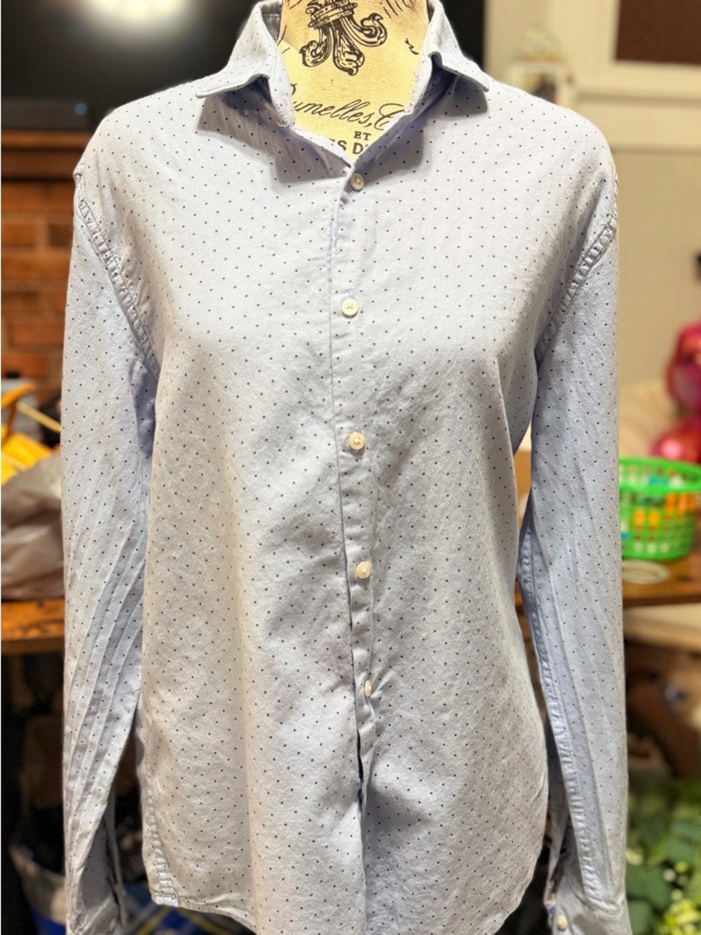 Denim & Flower Light Blue Dot-Print Button-Down Shirt
